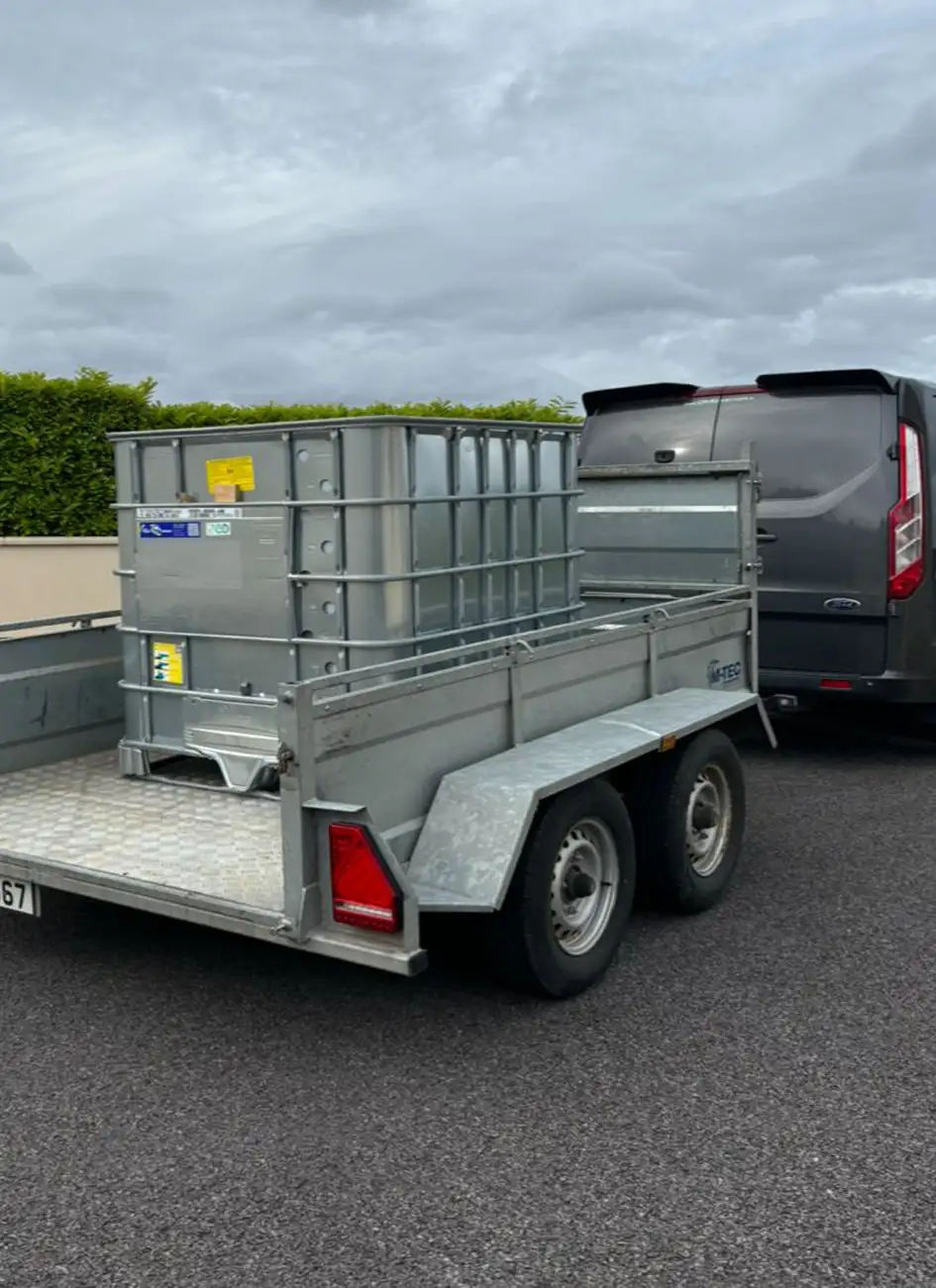 steel fuel storage tank mounted on trailer